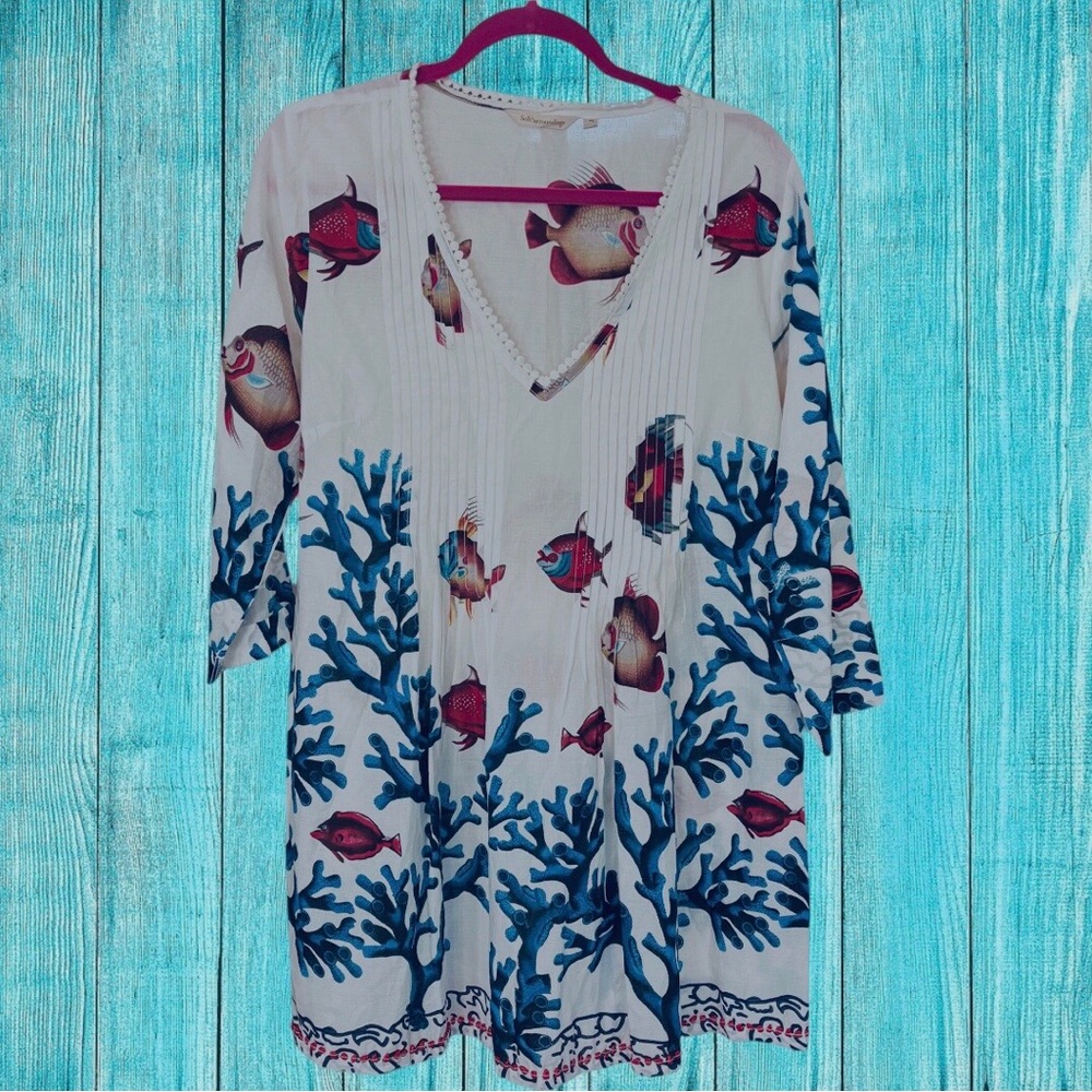 Soft surroundings Sayshelles Coral Ref Gem  Fish Print Swim Cover-Up
